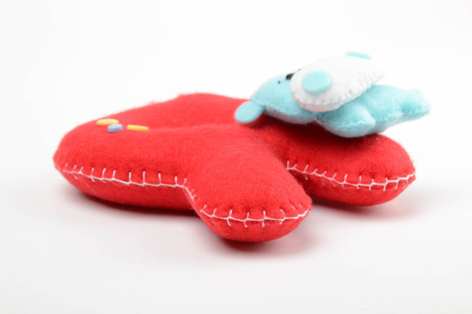 Handmade small red felt educational soft toy letter Я with blue hippo for kids photo 4