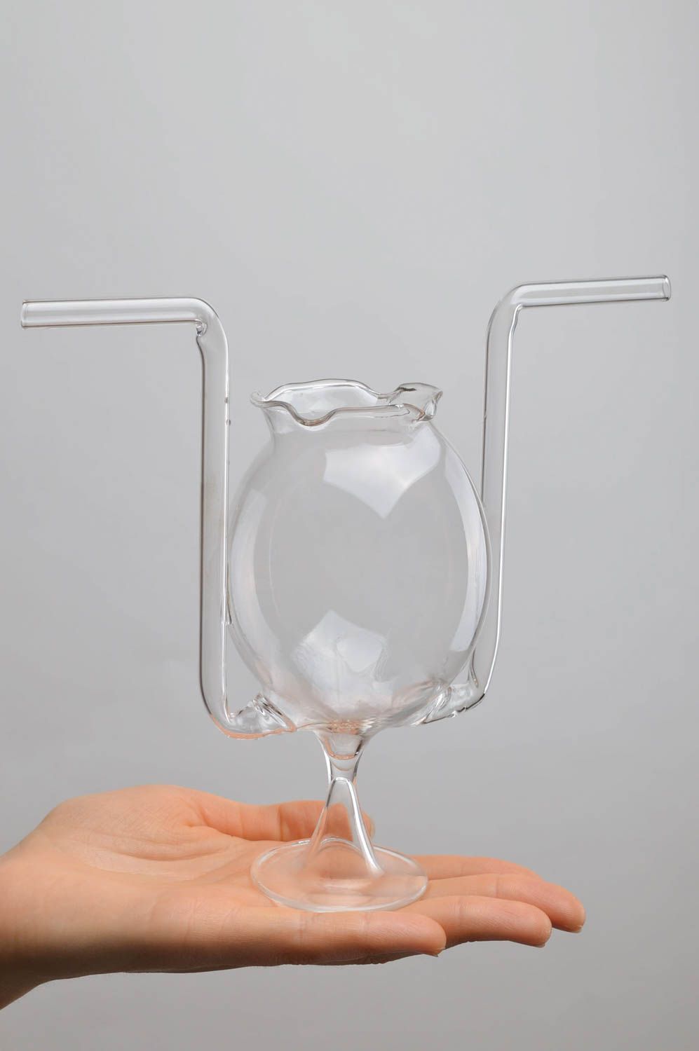 Стеклянный стакан ручной работы оригинальный бокал стакан с трубочками для пары фото 5