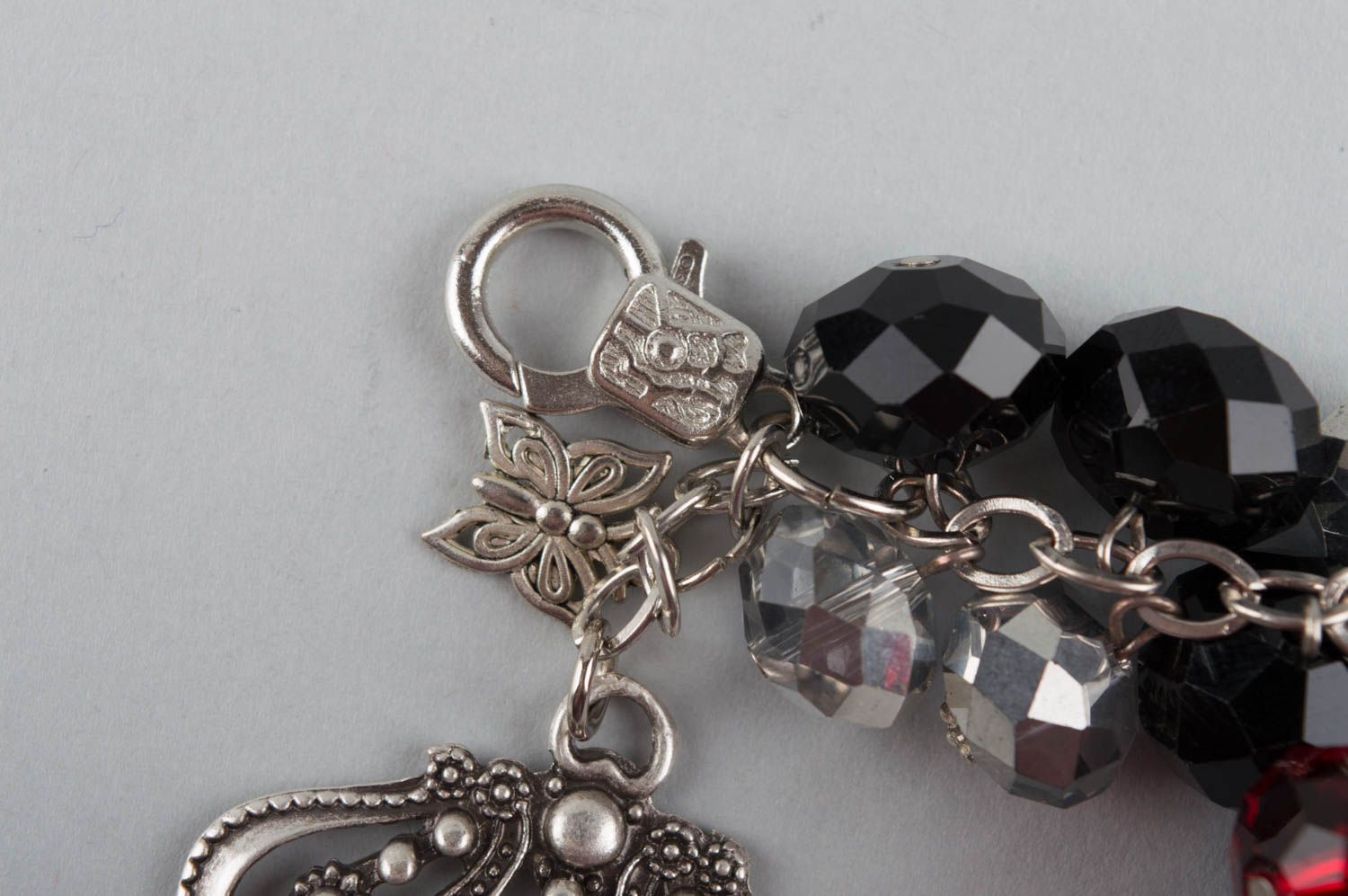 Handmade keychain made of glass beads with charm in shape of crown for girls photo 4