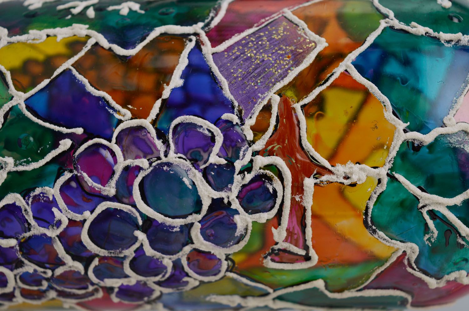Florero de cristal pintado con tintes de vitral foto 4