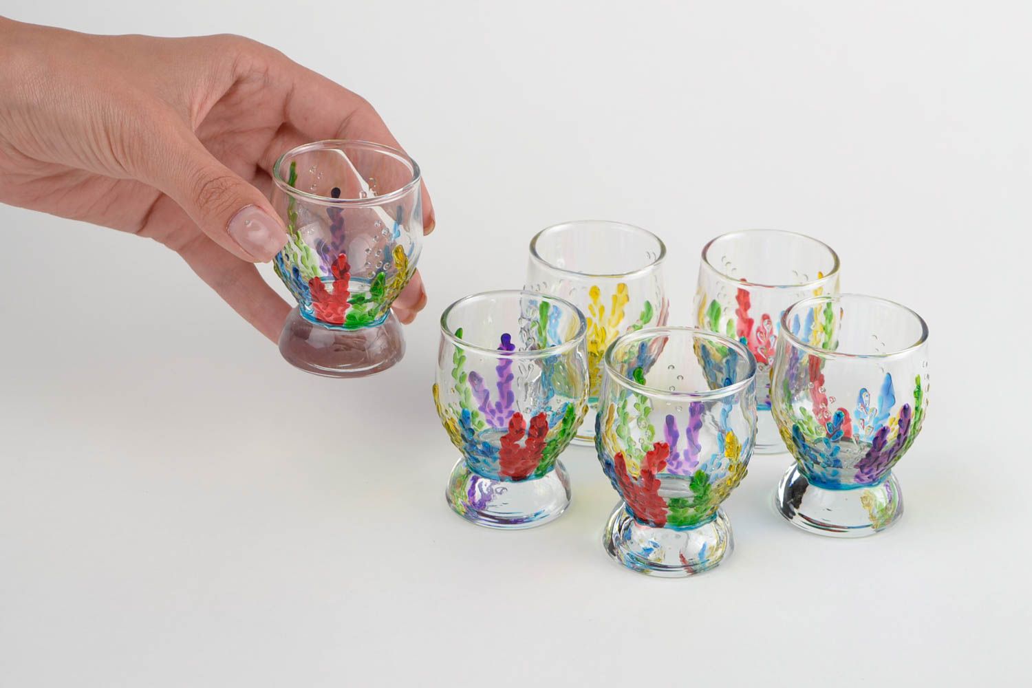 Unusual handmade shot glass shot glasses set 6 pieces painted glass gift ideas photo 2