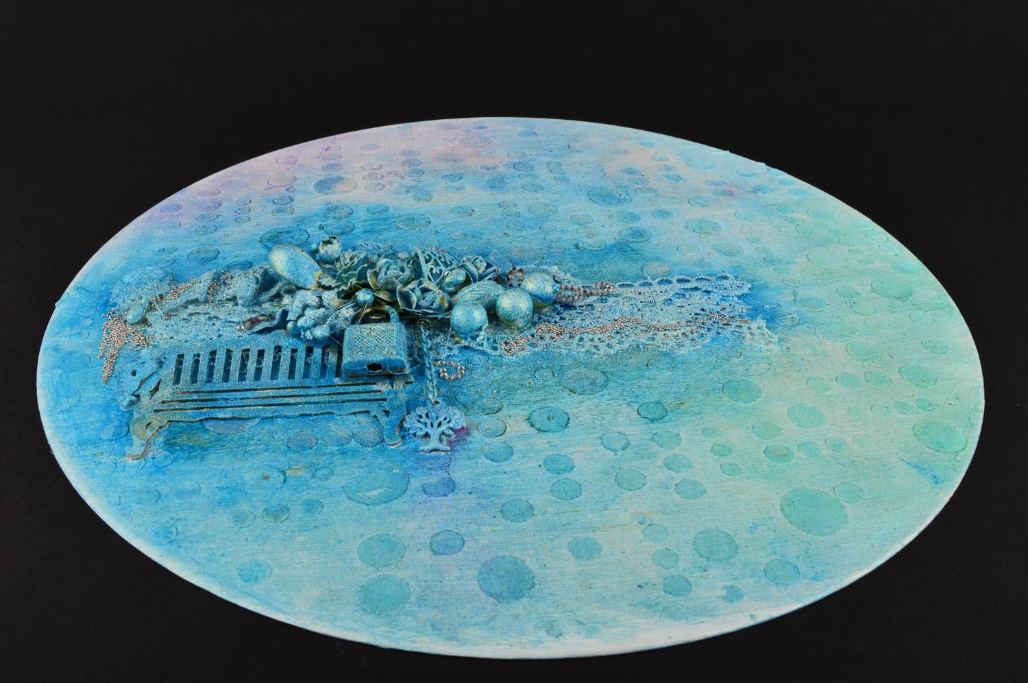 Tableau bleu rond fait main Décoration murale disque en vinyle Cadeau original photo 4