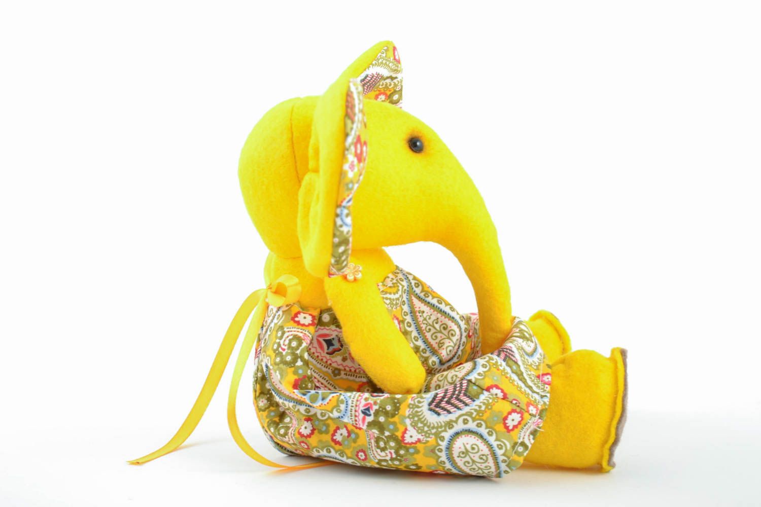 Peluche faite main éléphant jaune en feutrine et coton de grande taille  photo 3
