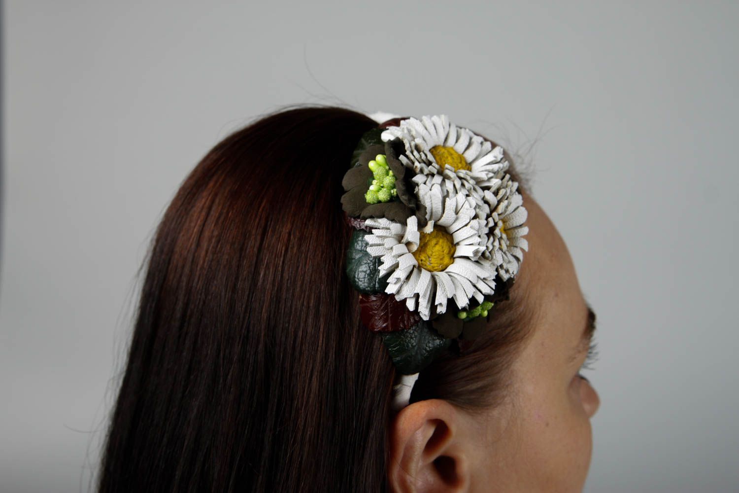 Stylish handmade leather flower headband leather goods hair bands small gifts photo 2