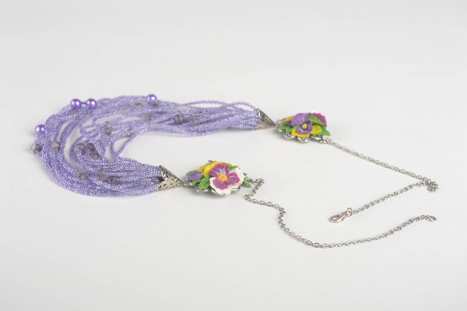 Handmade Blumen Collier Schmuck aus Rocailles Accessoire für Frauen lila foto 3
