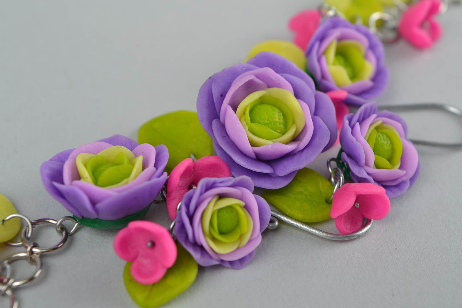 Violet and pink flowers charm chain bracelet for daughter photo 4