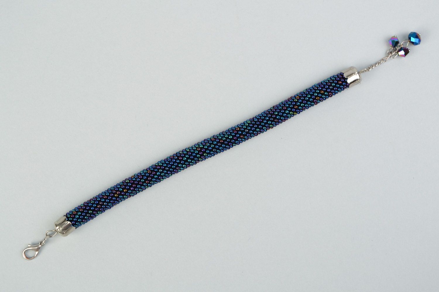 Hand woven beautiful dark blue beaded cord bracelet photo 5