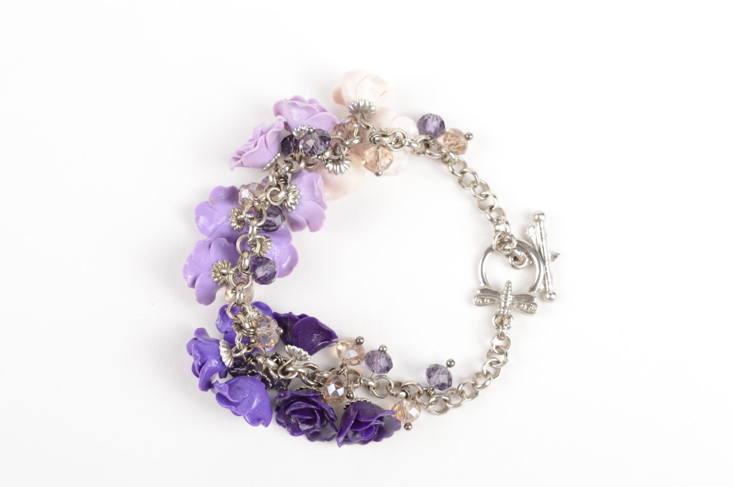 Handmade bracelet women accessories purple bracelet with flowers womens jewelry photo 3
