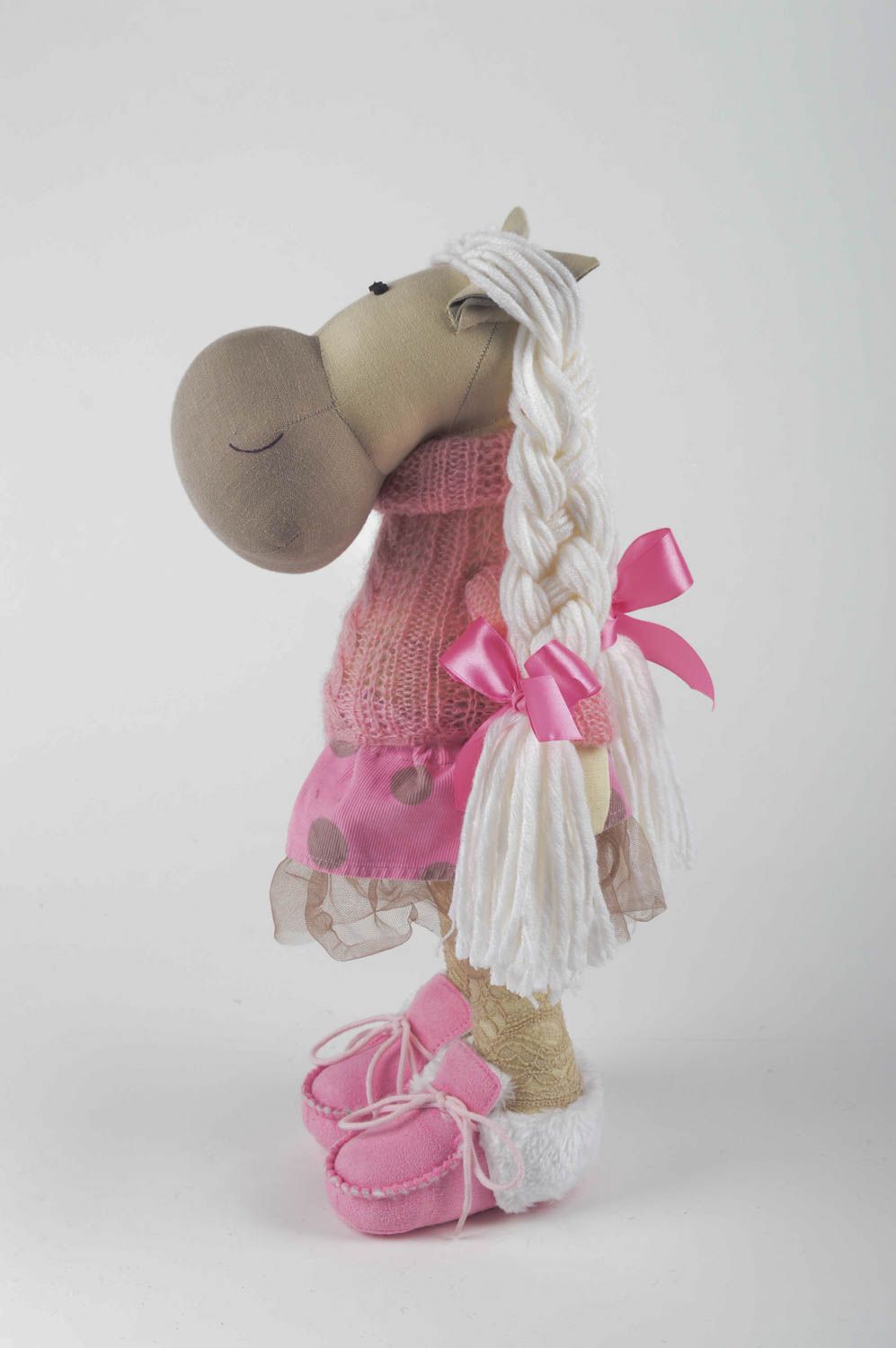 Pferd Kuscheltier handmade Stoff Tier Kinder Spielzeug Geburtstag Geschenk rosa foto 3