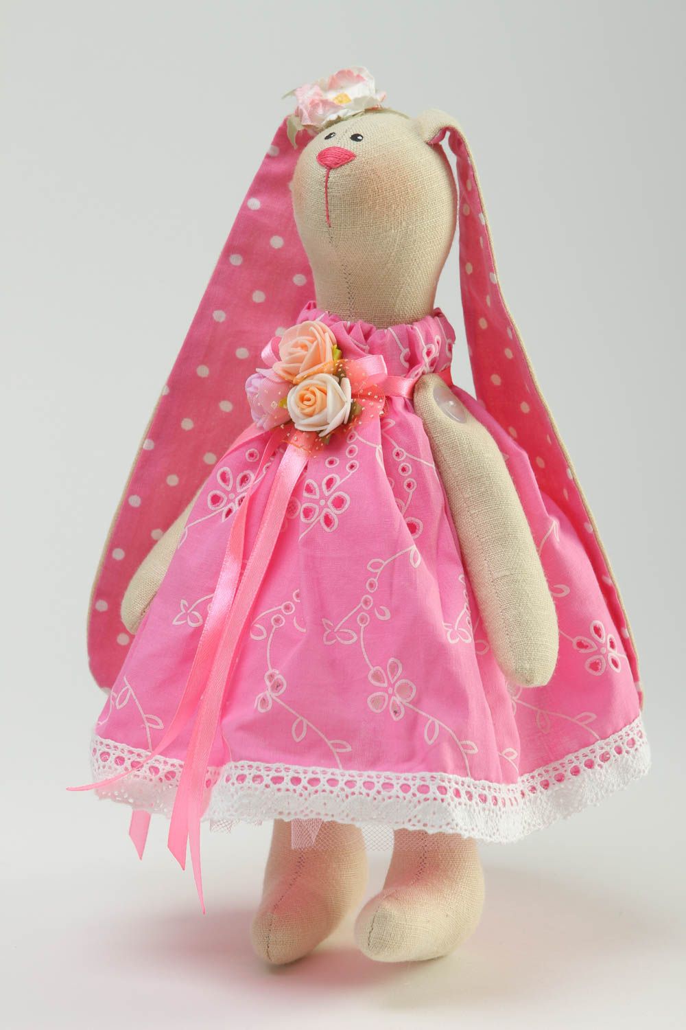 Игрушка ручной работы игрушка зайка в розовом платье оригинальная игрушка  фото 2