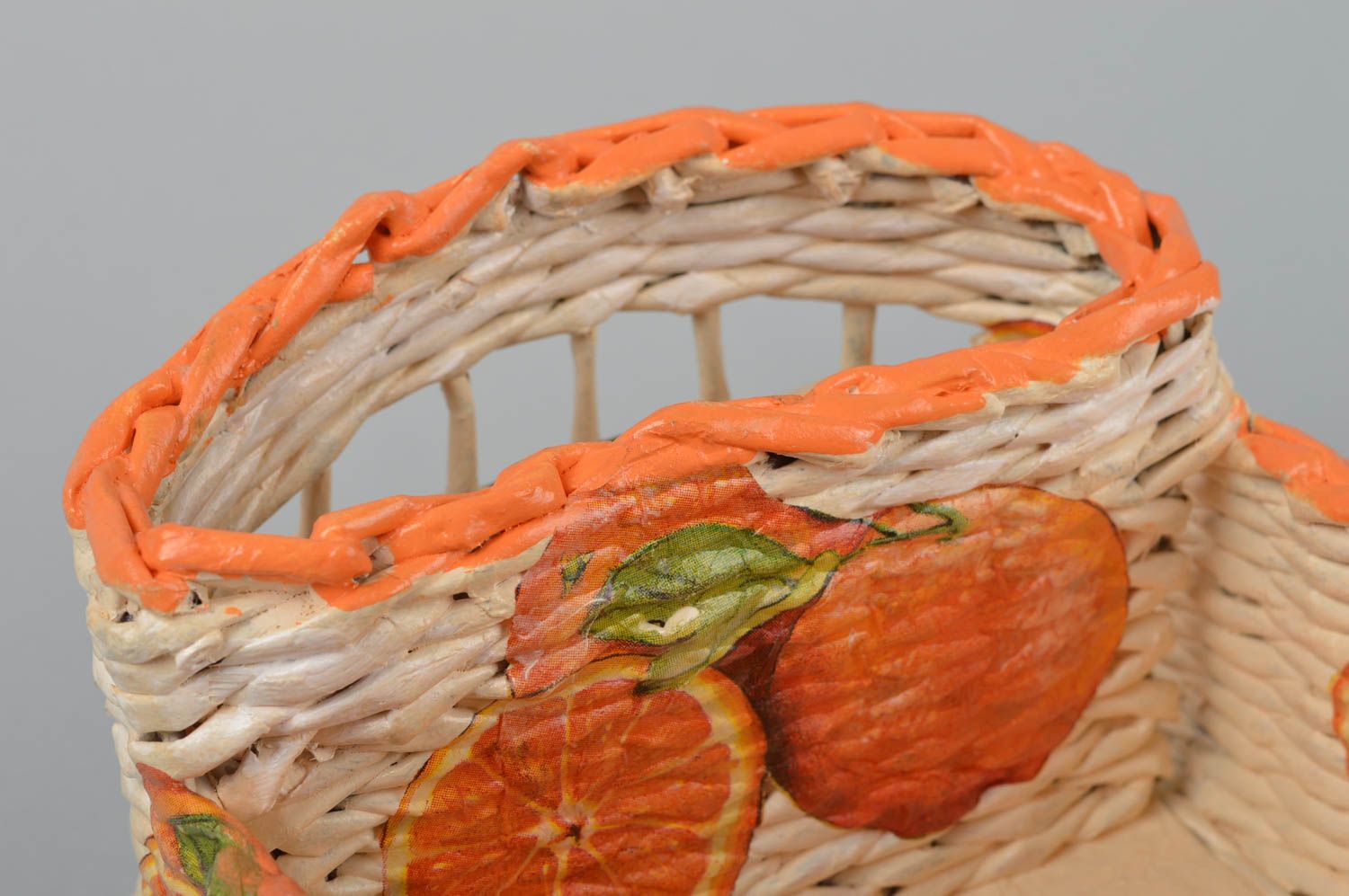 Плетеная корзина ручной работы корзина из газет декор кухни подарочная корзина  фото 4