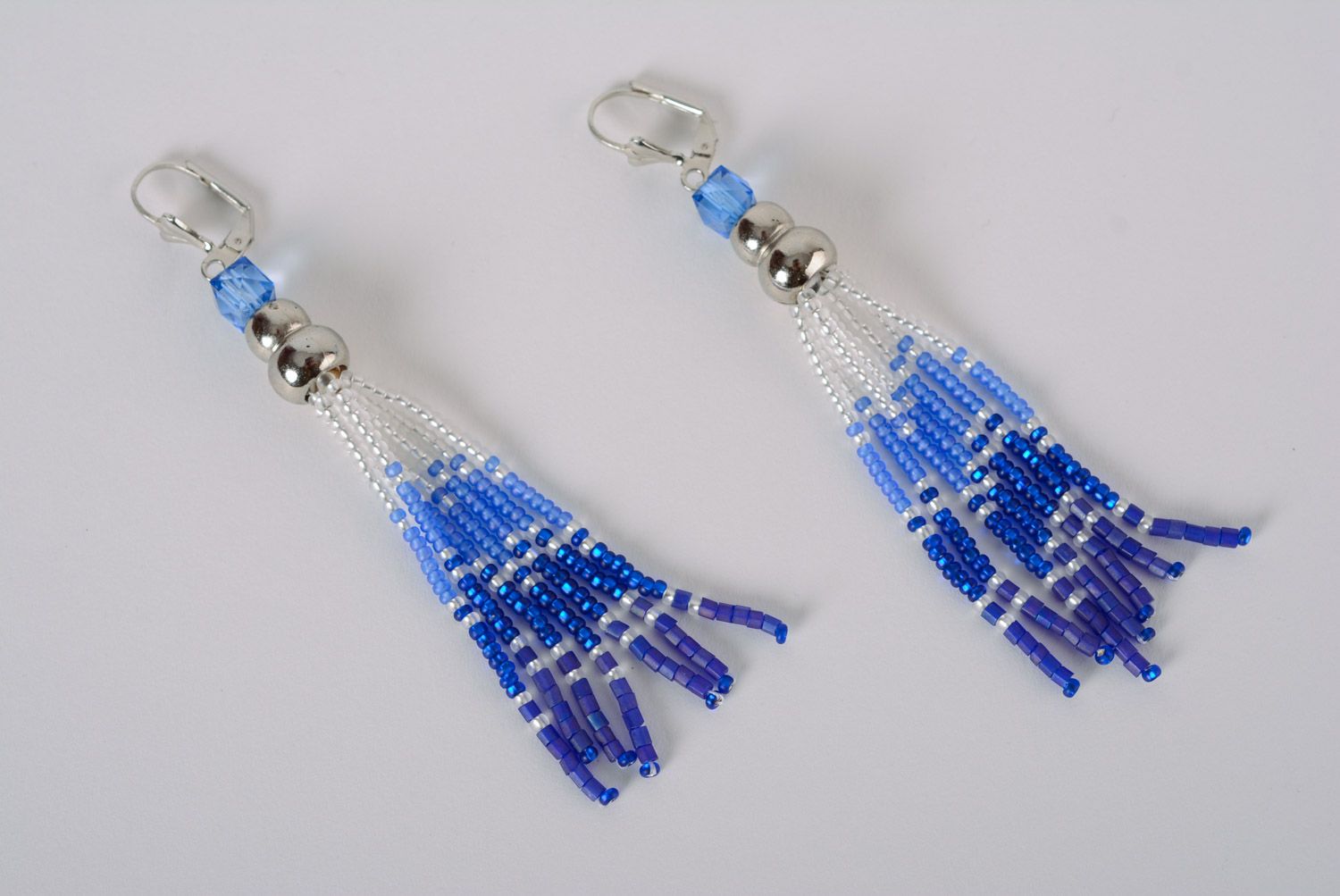 Handgemachte blaue Ohrringe aus Glasperlen mit Anhängern Designer Frauen Schmuck  foto 1