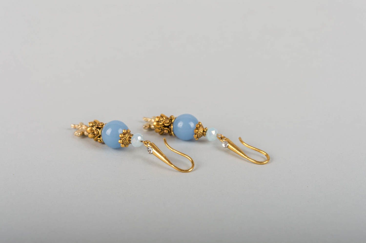 Lange blaue schöne elegante handmade Ohrringe mit Nephrit Damen Schmuck  foto 3