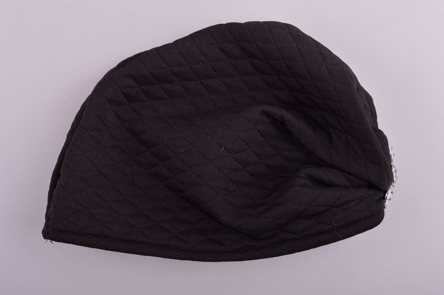 Головной убор ручной работы зимняя женская шапка тканевая зимняя шапка черная фото 3