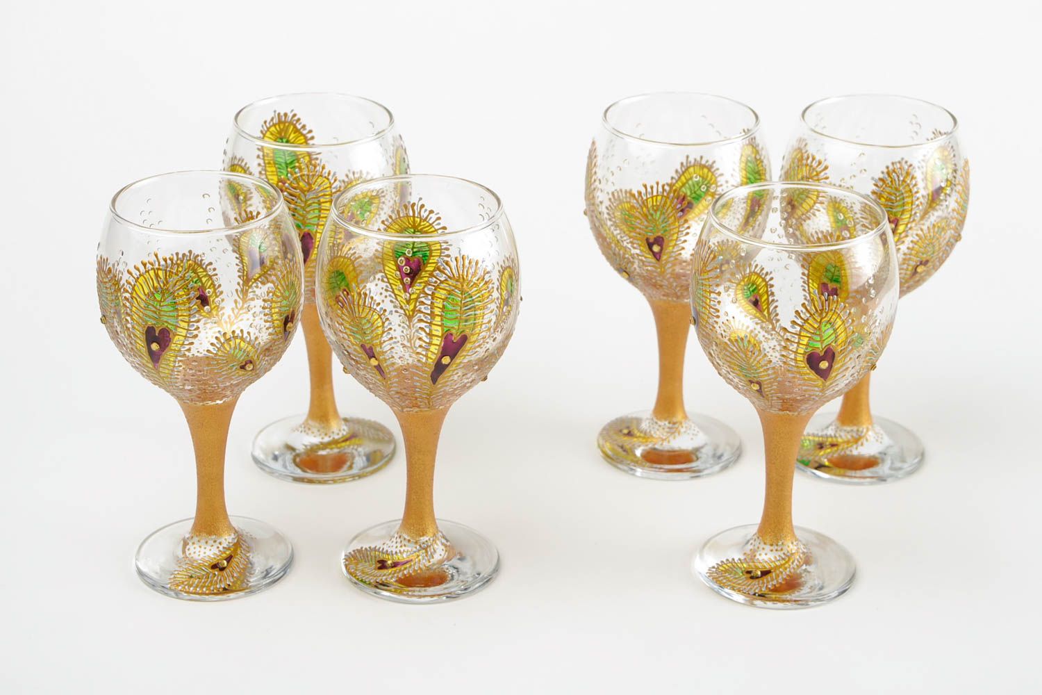 Набор бокалов стеклянных посуда ручной работы бокалы с росписью лепестки фото 3