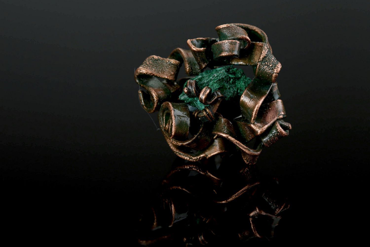 Copper ring with malachite photo 2