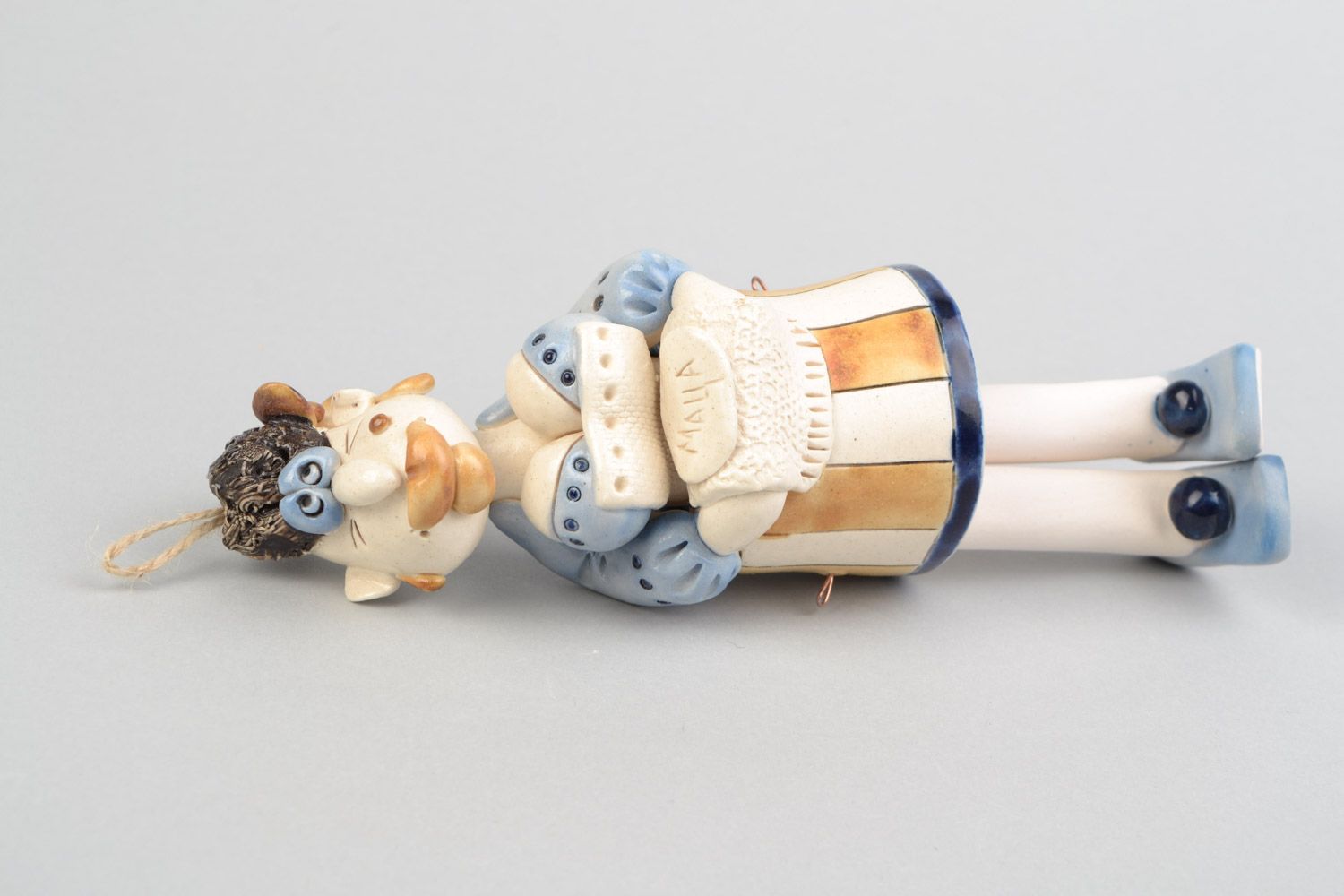 Авторский керамический колокольчик в виде женщины декор с петелькой хенд мэйд фото 3