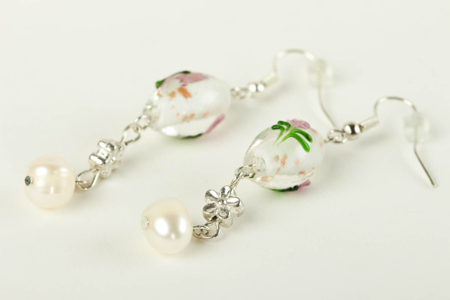 Boucles d'oreilles perles verre Bijou fait main pendantes Cadeau pour femme photo 3