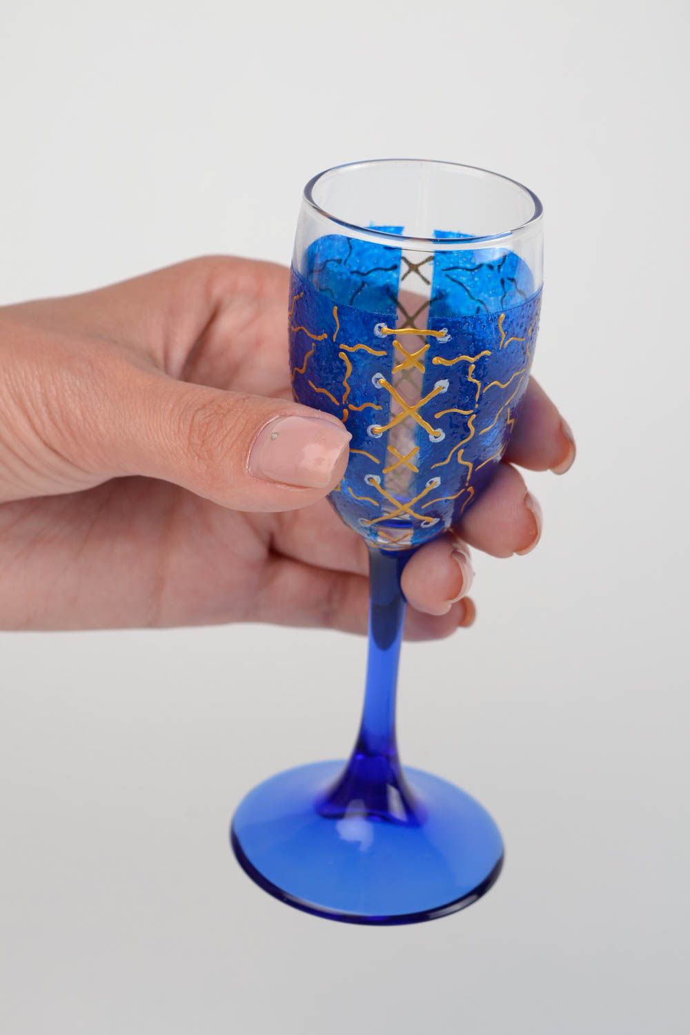 Flûte champagne fait main Verre à vin Service vaisselle 7.3 cl bleue belle photo 2