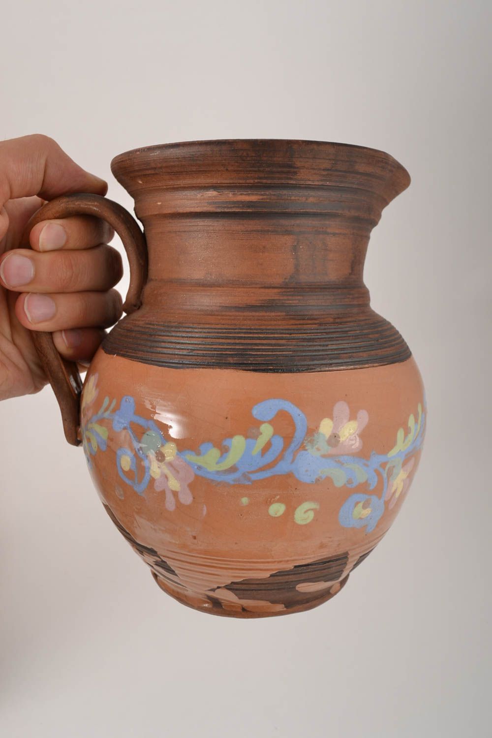 Ancient style handmade ceramic 50 oz wine jug with hand-painted ornament 8, 2,2 lb photo 5