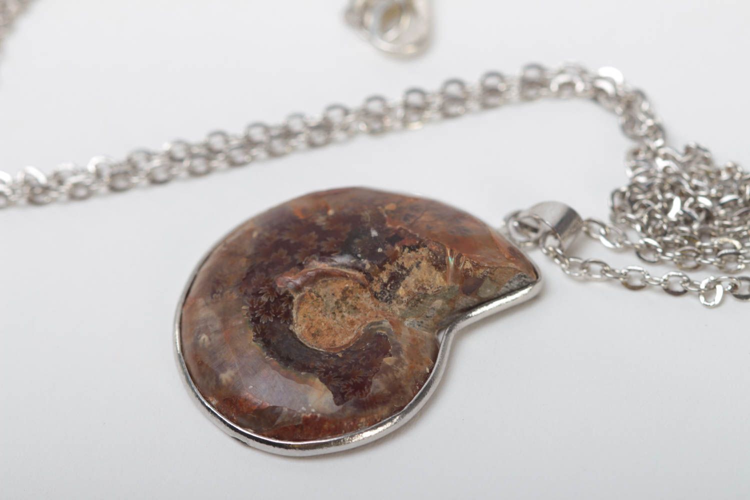 Pendant made of ammonite handmade unusual necklace jewelry on metal chain photo 4