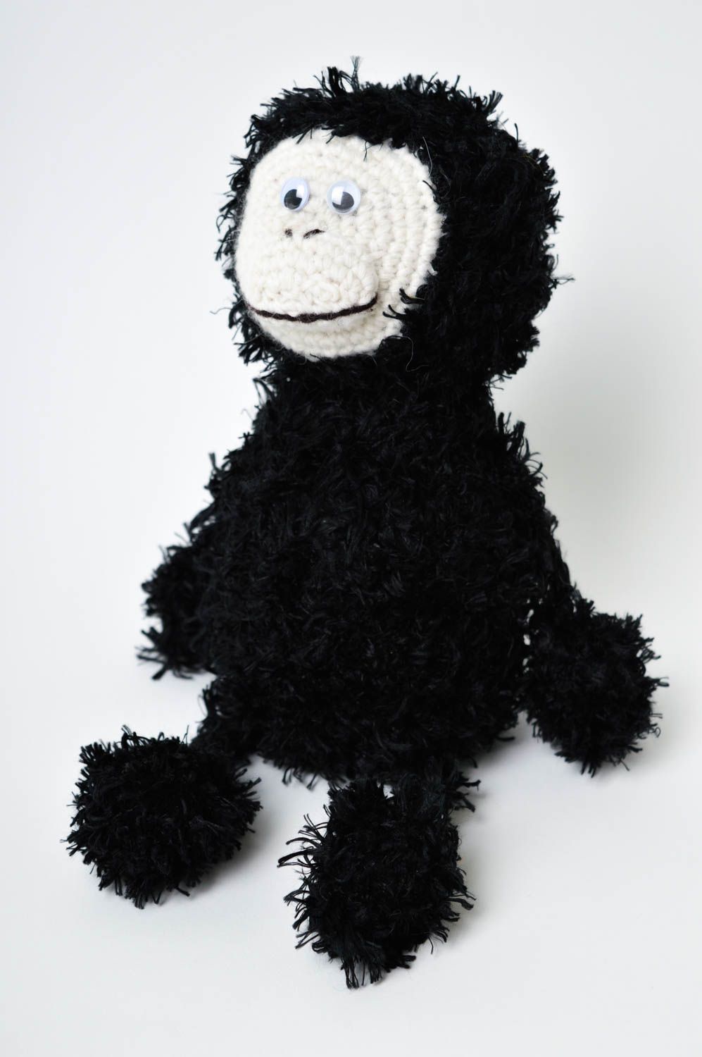 Jouet singe Peluche faite main tricoté mi-laine Cadeau enfant noir peluché photo 2