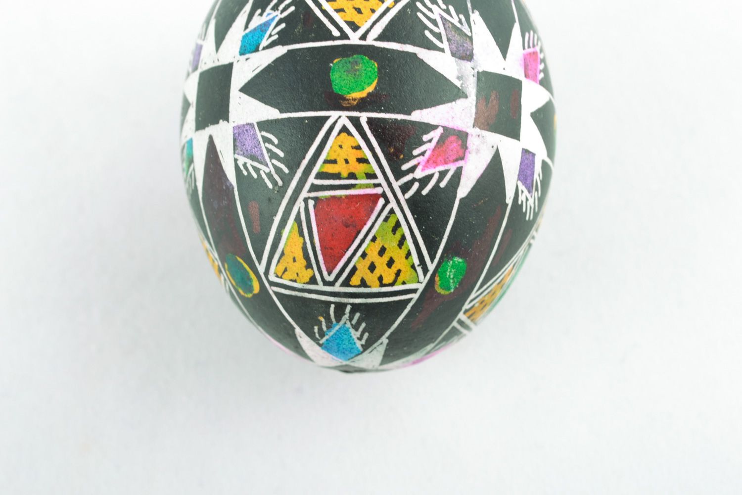 Handmade Easter egg with contrast geometric ornament painted using wax technique photo 4