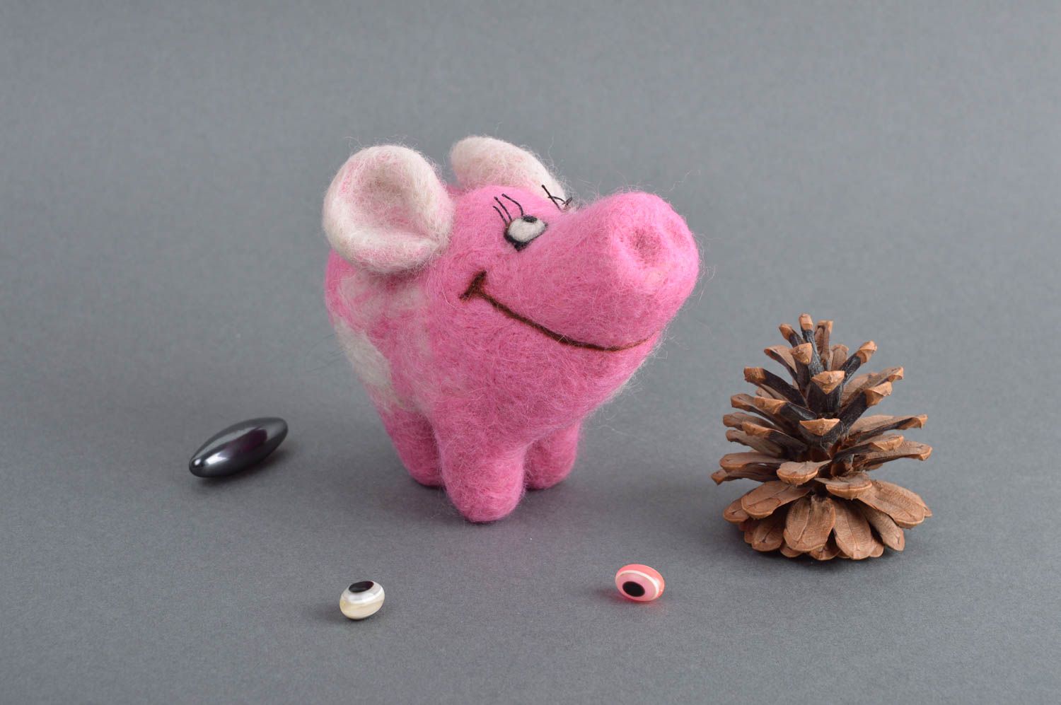 Игрушка из шерсти хэнд мейд мягкая игрушка розовая хрюшка милый декор для дома фото 1