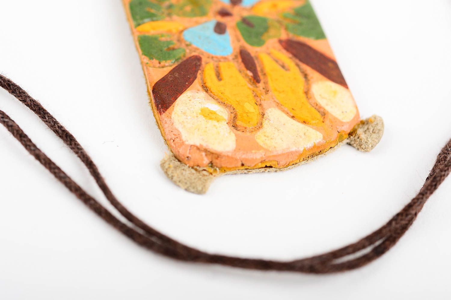 Ceramic accessories handmade pendant bright yellow leather necklace girls gift  photo 3