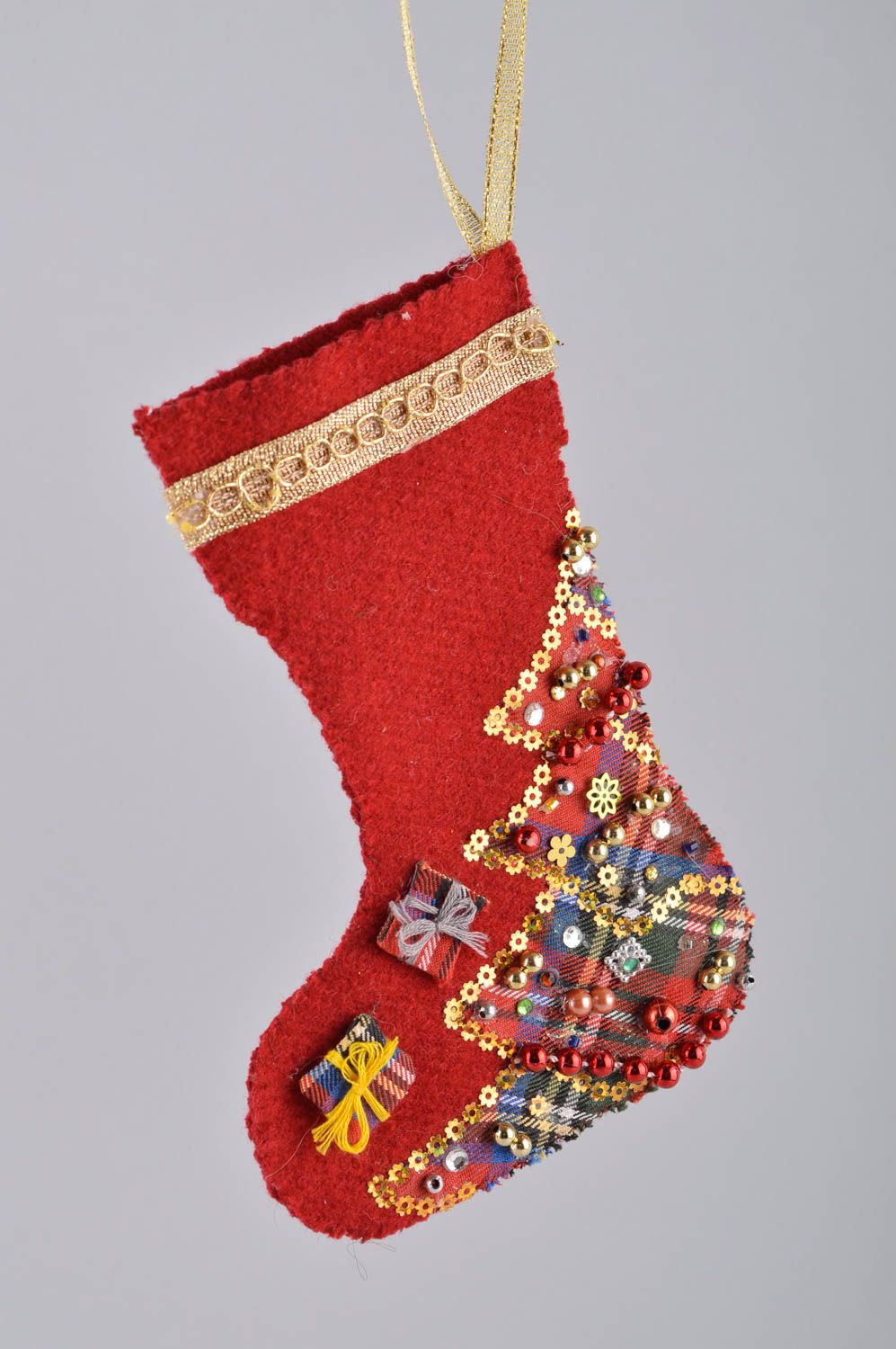 Calcetín de Navidad artesanal elemento decorativo  bota navideña rojo pequeño foto 5