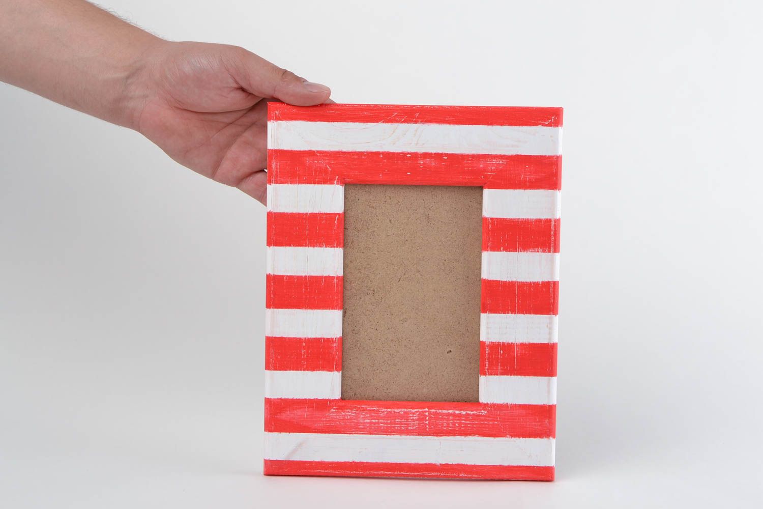 Holz Fotorahmen mit Bemalung gestreift weiß rot Geschenk für Mädchen handmade foto 2