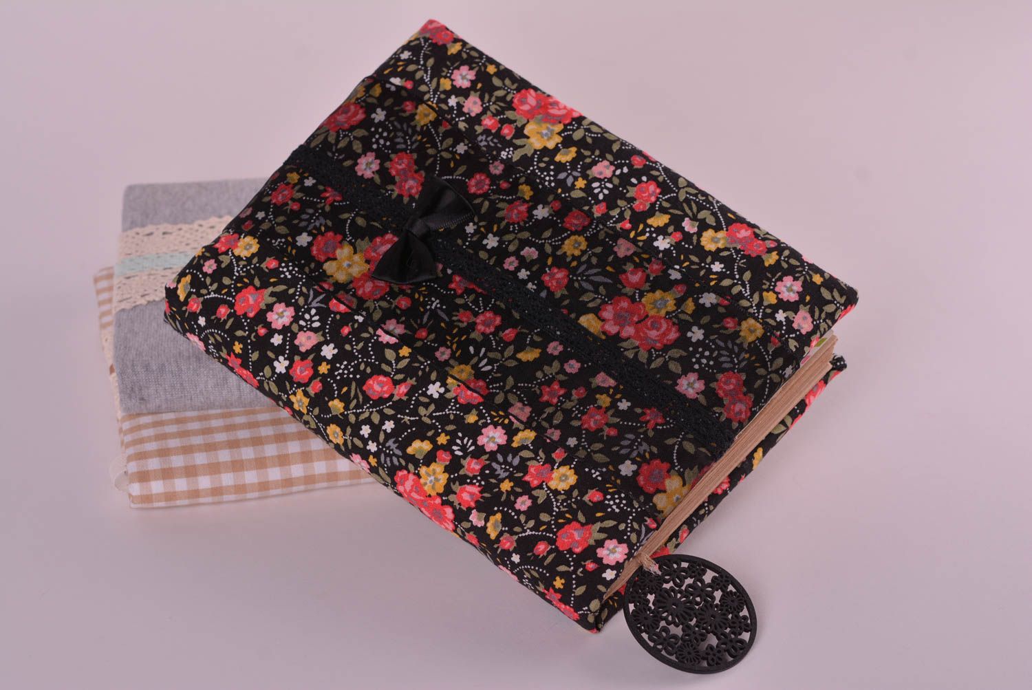 Handmade notebook handmade sketchbook black floral notepad unusual gift for girl photo 1