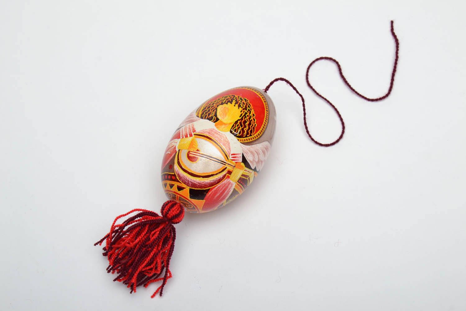 Oeuf décoratif de Pâques ethnique à accrocher original multicolore fait main photo 2