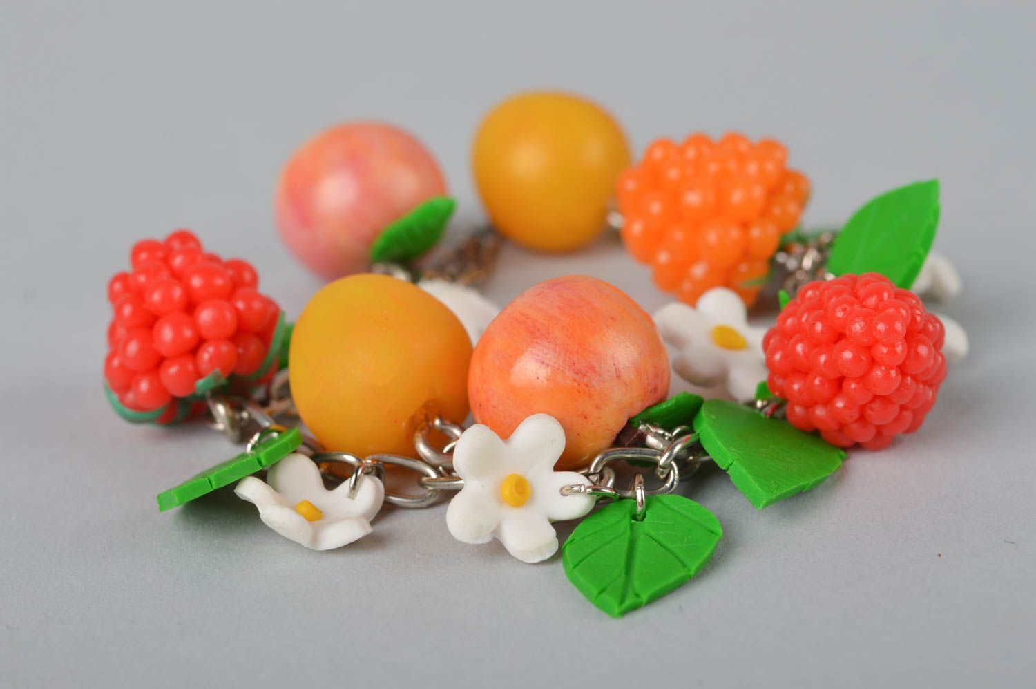 Handmade plastic bracelet with berries bracelet with charms made of polymer clay photo 4