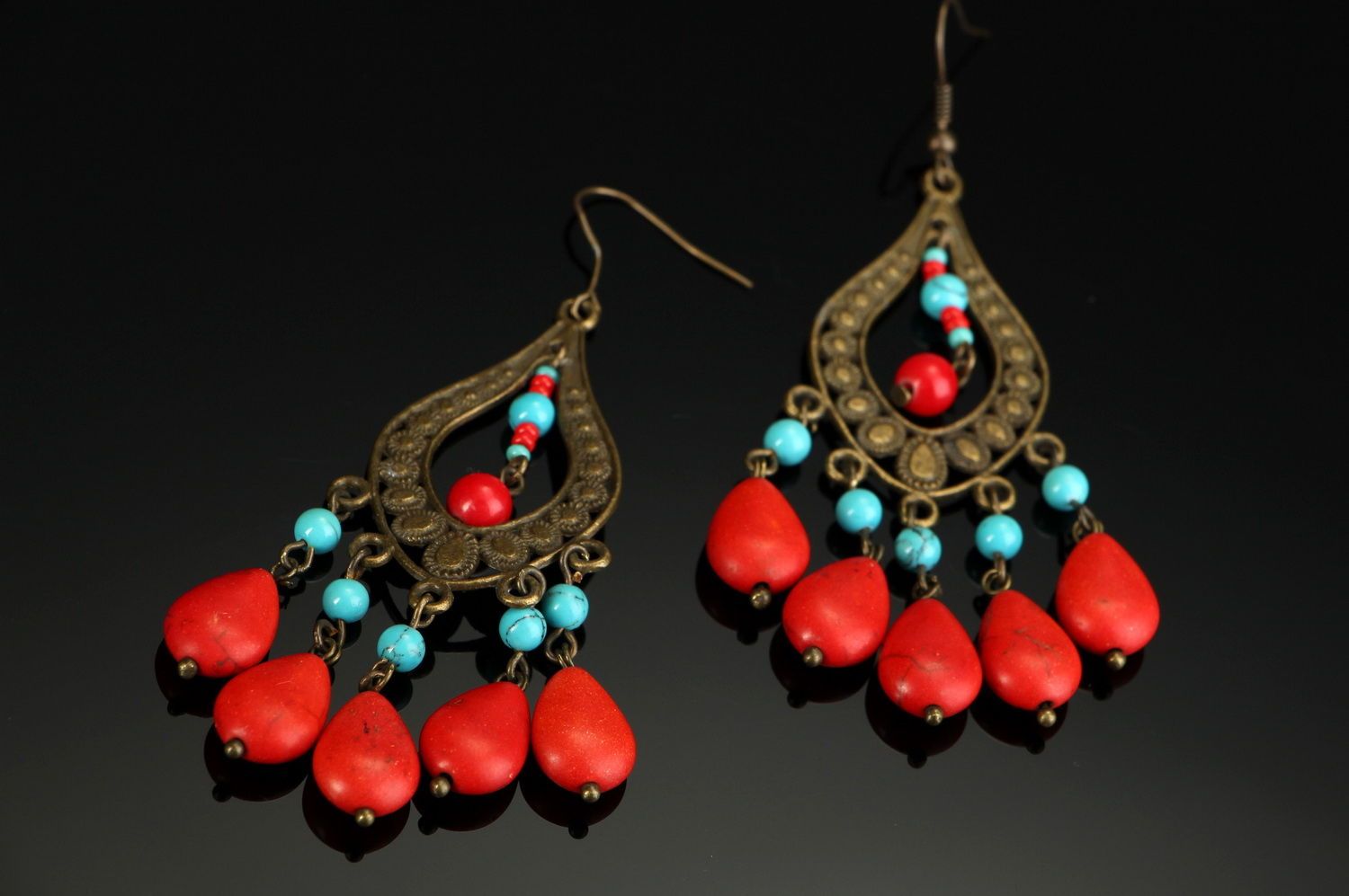 Earrings made from corals and turquoise photo 3