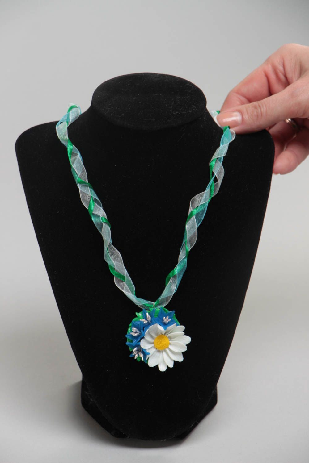 Beautiful pendant made of polymer clay chamomile flower handmade jewelry photo 5