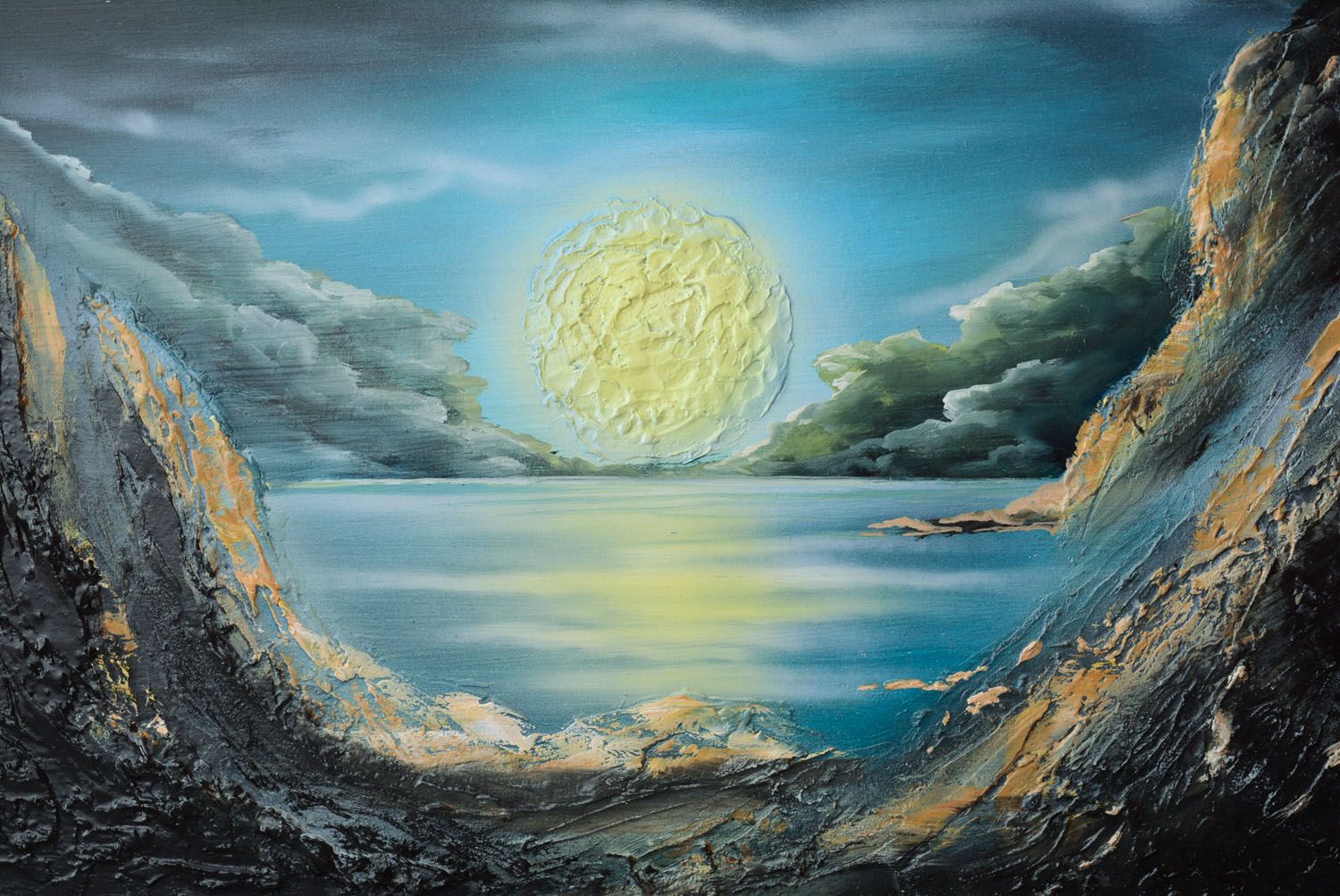 Pintura com paisagem a óleo Lua cheia foto 2