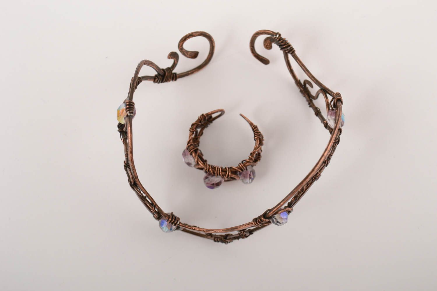 Bracelet cuivre Bague fait main wire wrapping Accessoire pour femme exquis photo 3