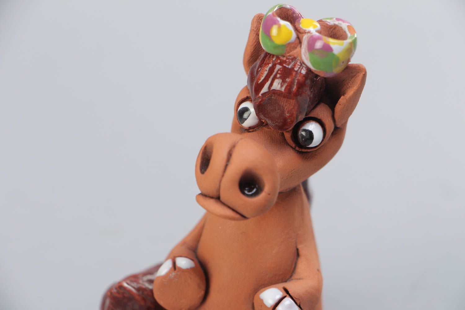 Handmade collectible miniature ceramic animal figurine of horse painted  photo 3