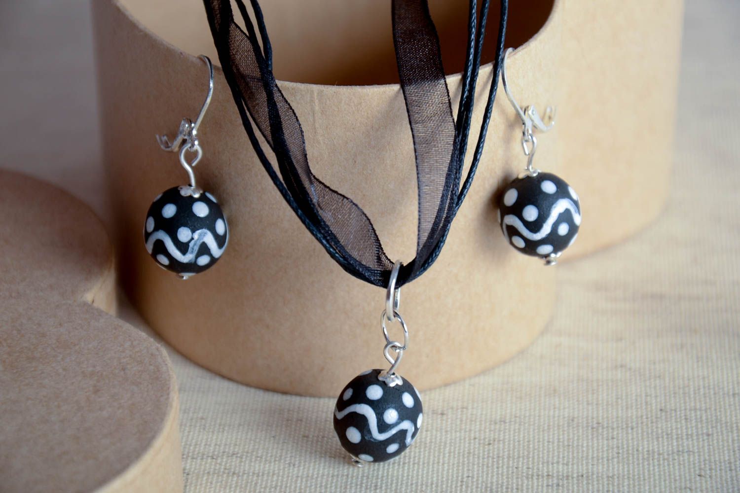 Set of ceramic jewelry clay pendant handmade clay earrings women accessories photo 1