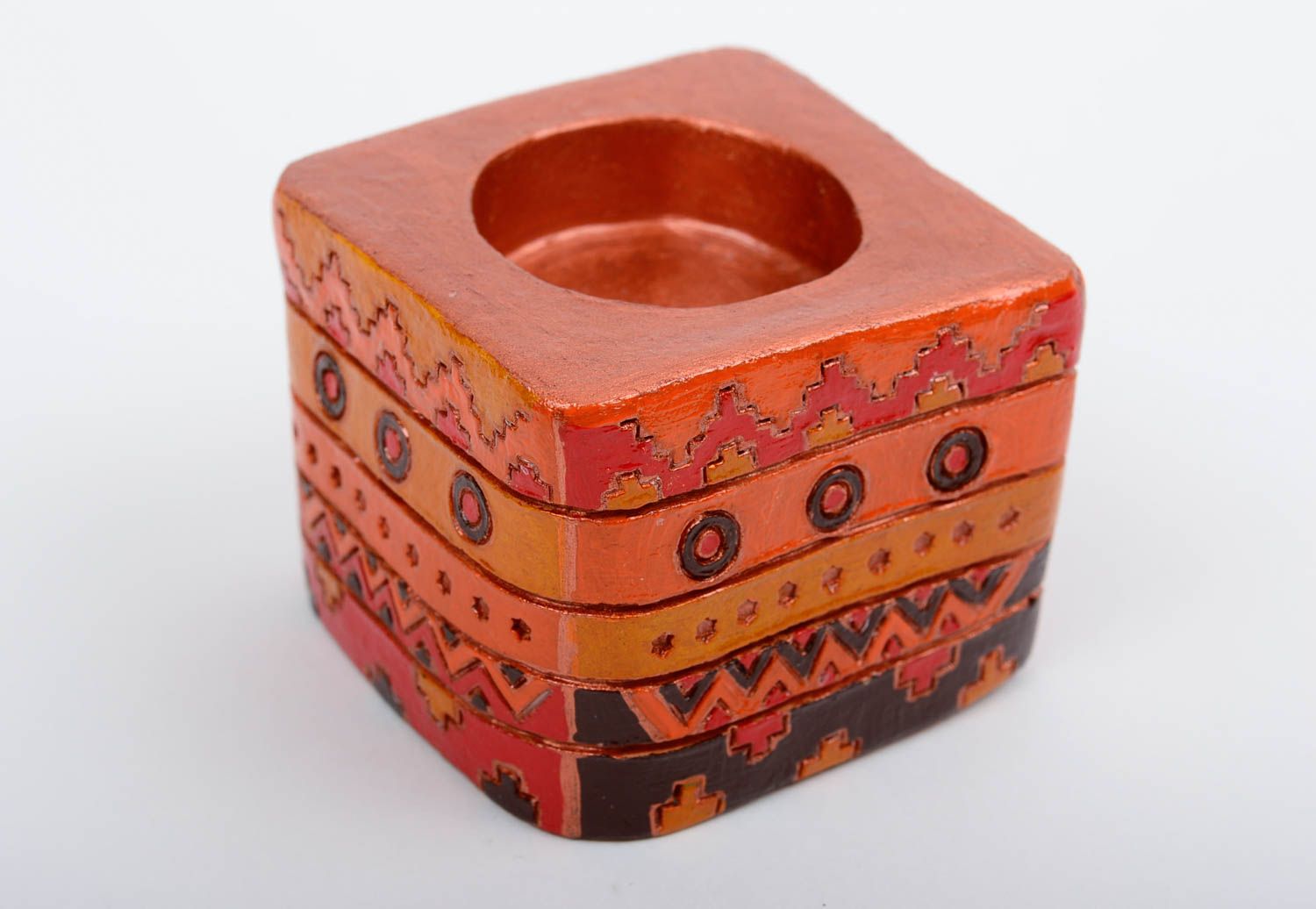 Bougeoir céramique fait main Bougeoir cube peint motifs ethniques Déco maison photo 2