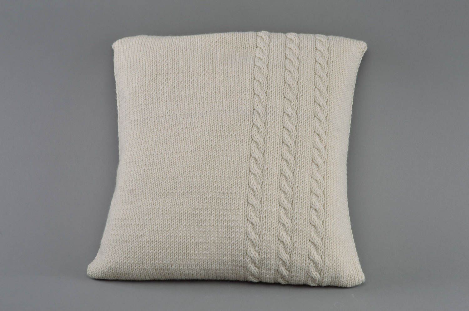 Handmade knitted interior decorative white soft cushion for home interior photo 2