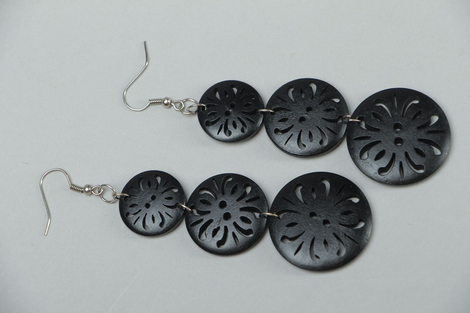 Long black earrings with buttons photo 1