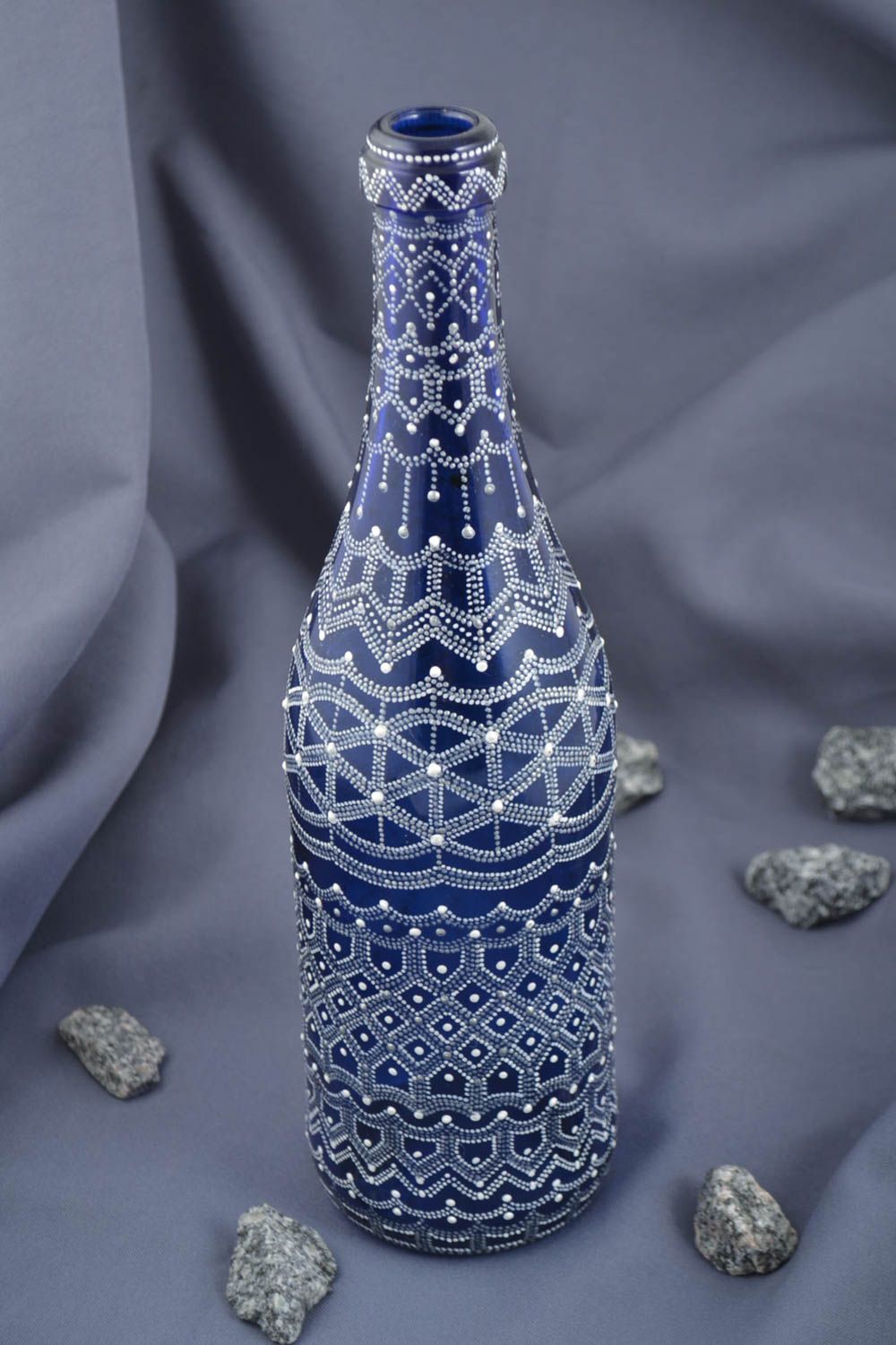 Бутылка стеклянная посуда ручной работы бутылка с росписью оригинальная фото 1