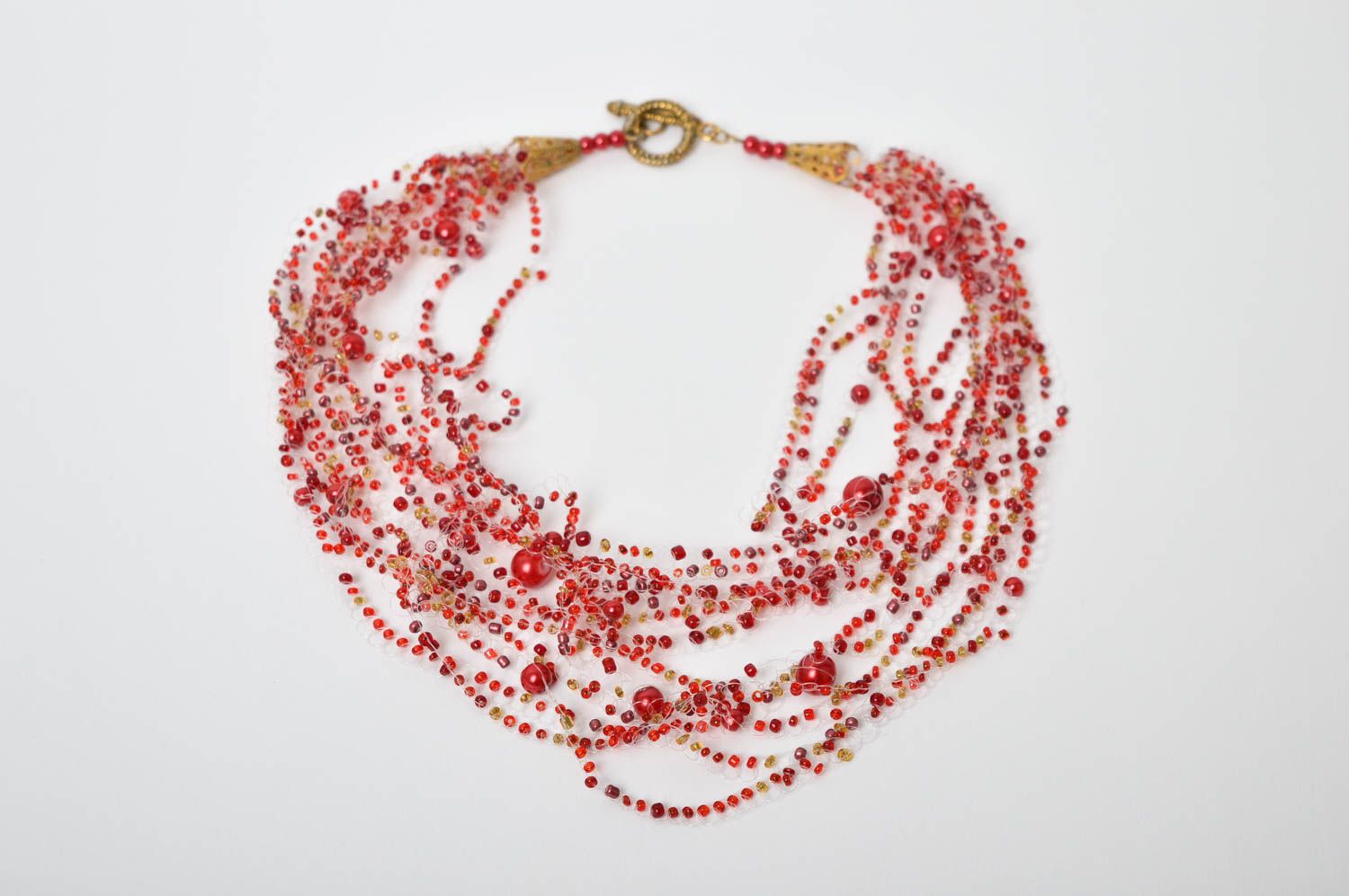 Колье из бисера украшение ручной работы ожерелье из бисера красное праздничное фото 2
