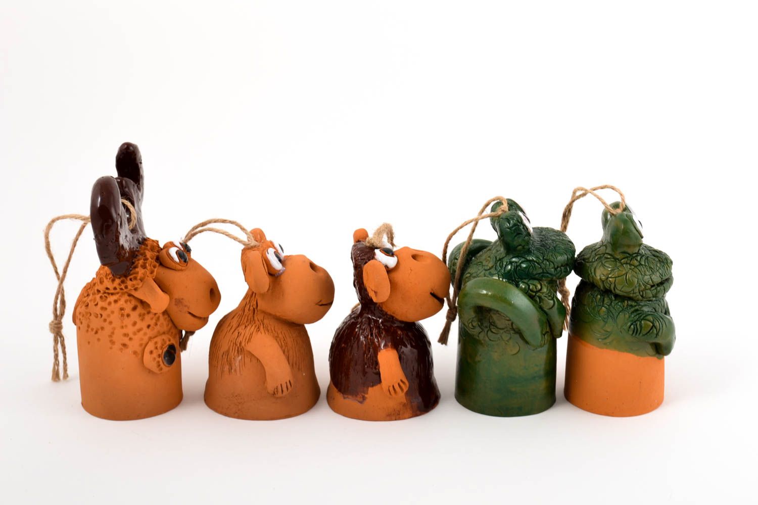 Keramik Figuren handgefertigt Figuren Set toll Ton Glöckchen Haus Deko 5 Stück foto 5