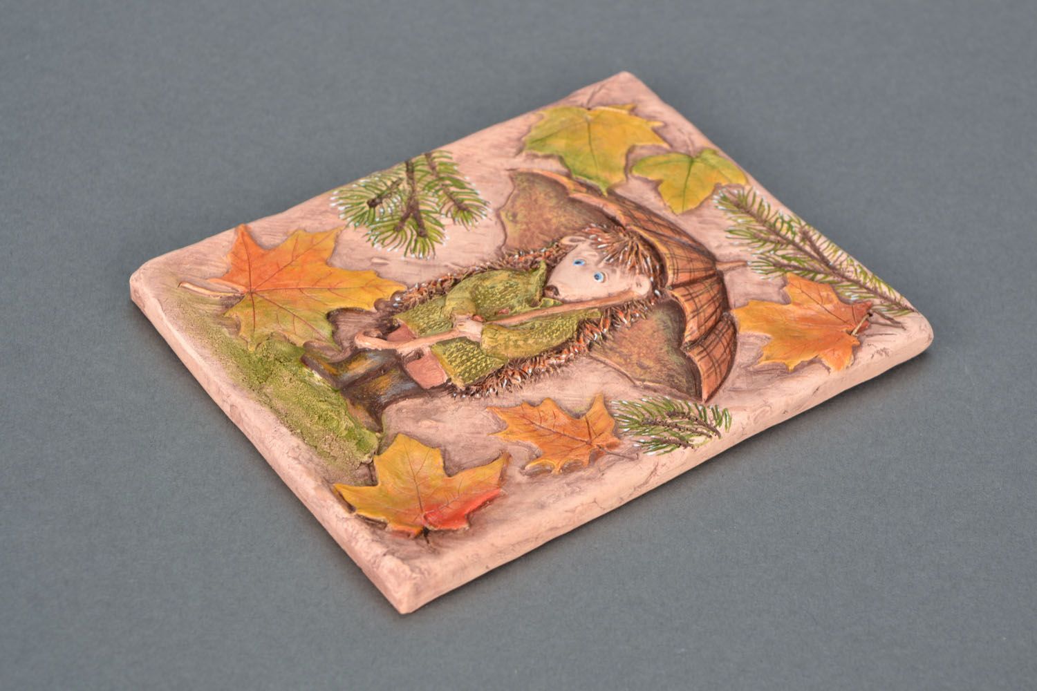 Ceramic panel Hedgehog with Umbrella in October photo 4