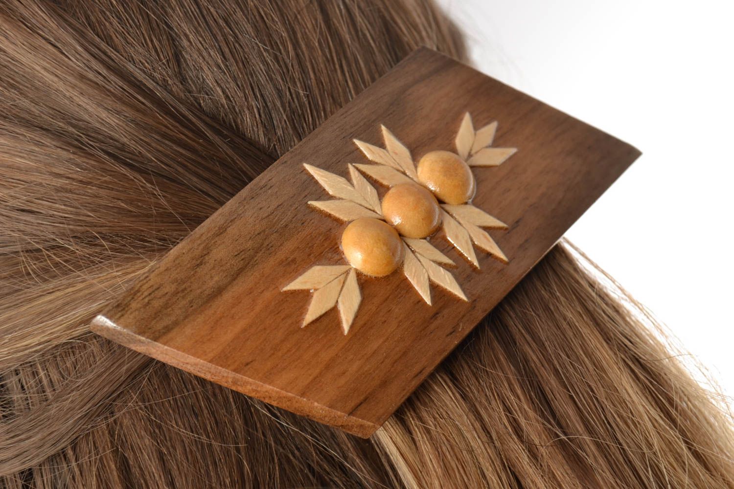 Деревянная заколка для волос лакированная ручной работы красивая женская фото 1