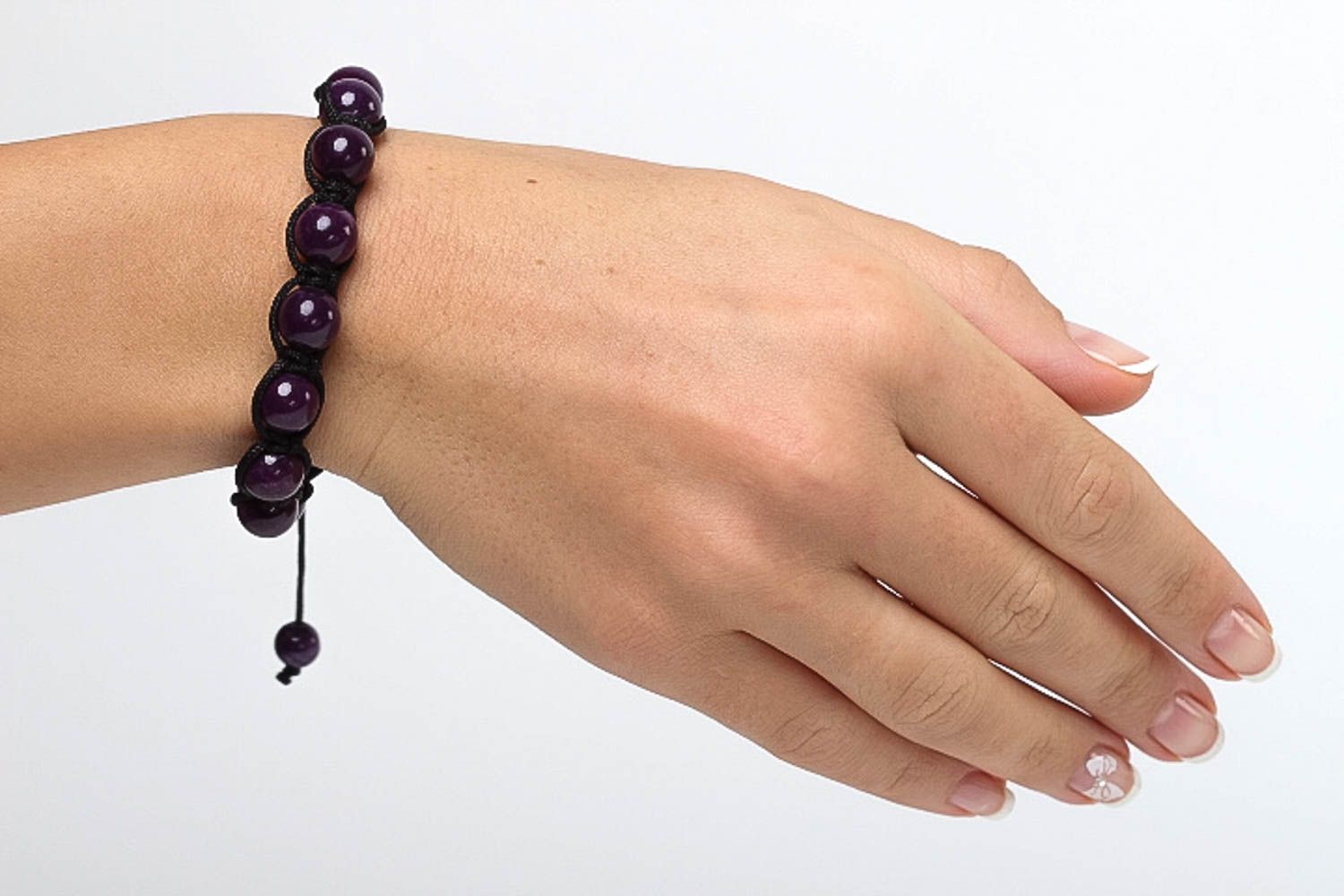 Браслет ручной работы фиолетовый браслет из бусин плетеный браслет из чароита фото 5