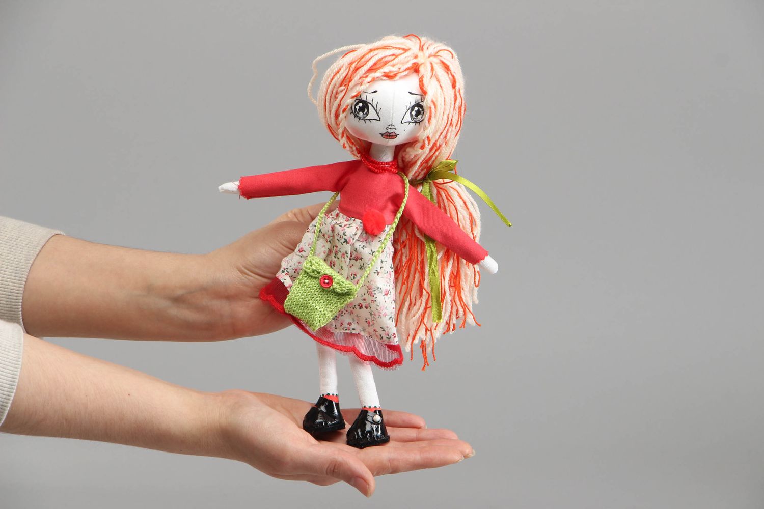 Handmade collectible doll in red photo 3